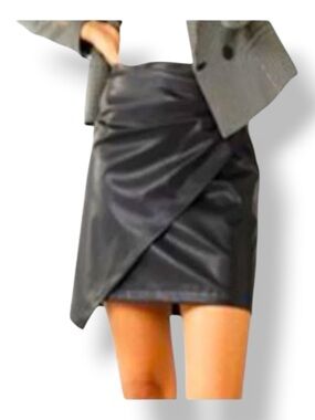 Nine West Women’s Faux Leather Wrap Style Skirt Mineral Black XXL